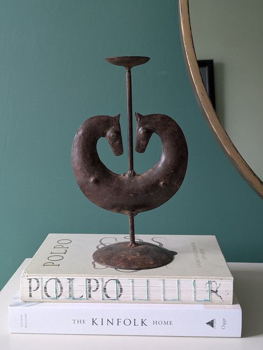 Antique Brutalist Iron Candle Holder