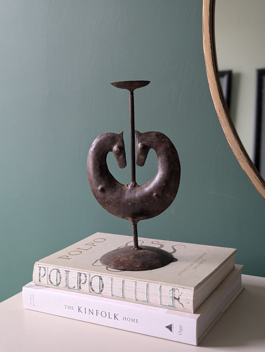 Antique Brutalist Iron Candle Holder